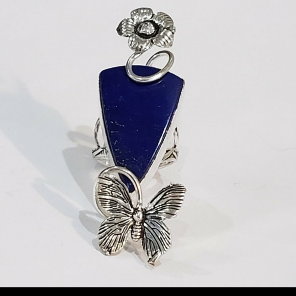 Lapis lazuli gemstone, 925 silver ring, natural stone, flower design ring - Picture 2 of 14